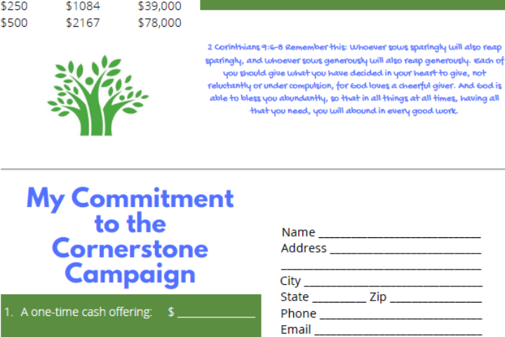 Cornerstone Building Pledge Card